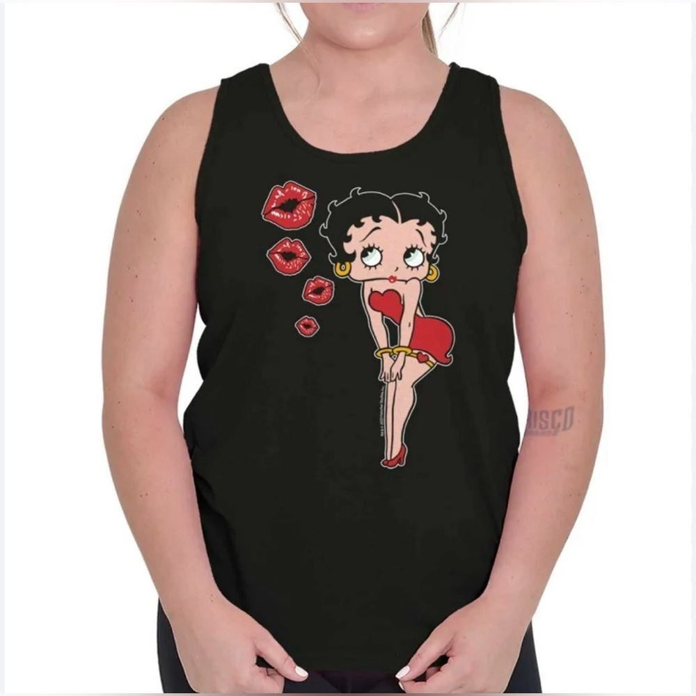 Betty Boop Cherry Black Tank Top With Cartoon Graphic M